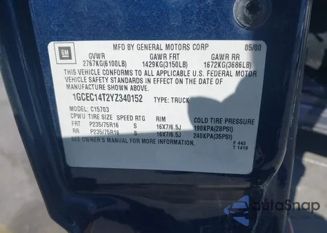 2000 Chevrolet Silverado 1500 Ls from USA, damaged, VIN 1GCEC14T2YZ340152